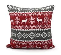 Velosso Festive Design Red/grey Cotton Chenille Cushion, Zip Closure, Machine Washable - Multicolour