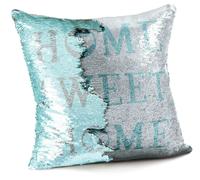 Velosso Fun Sequins Home Sweet Home Cushion - 43cm x 43cm - Duck Egg