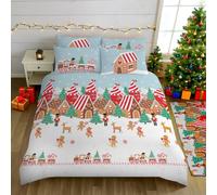 Velosso Gingerbread Village Christmas Bedding Set, Polycotton Duvet Cover with Button Closure, Machine Washable, Reversible Holiday Design with Nutcracker and Winter Scene (Single)