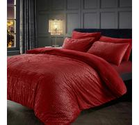 Velosso Glitter Corduroy Teddy Fluffy and Warm Fleece Duvet Cover Set - Red - Single