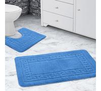 Velosso Greek Key Bathmat Set - Antislip in Blue Velosso Blue