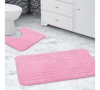 Velosso Greek Key Bathmat Set - Antislip in Pink Velosso Pink