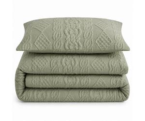 Velosso Green Quilted Knit Pinsonic Duvet Cover And Pillowcase Set Double
