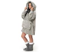 Velosso Grey Faux Fur Trim Sherpa Lined Oversized Hoodie Blanket