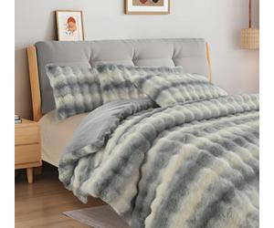 Velosso Grey Husky Faux Rabbit Fur Duvet Cover And Pillowcase Set King