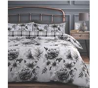 Velosso Grey Purple Blossom Large Floral Bed Set with Duvet Cover and Pillow Case (Gray/Grey, Double)