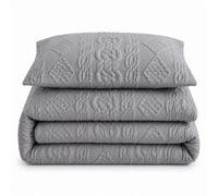 Velosso Grey Quilted Knit Pinsonic Duvet Cover And Pillowcase Set Single