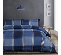 Velosso Hamilton Check Cotton Rich Printed Duvet Cover & Pillowcase Set in Blue | Size: Double Velosso Blue Double