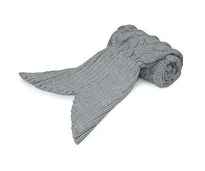 Velosso Handmade Chunky Knitted Mermaid Tail Blanket Kids Soft and Warm Blanket (Grey)