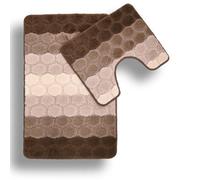 Velosso Hex Stripe Bath And Pedestal Mat Beige