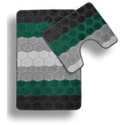 Velosso Hex Stripe Bath And Pedestal Mat Emerald