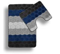 Velosso Hex Stripe Bath And Pedestal Mat Navy