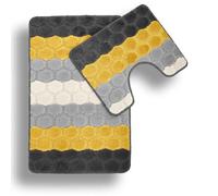 Velosso Hex Stripe Bath And Pedestal Mat Yellow