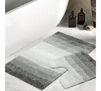 Velosso High-Density Soft Microfibre Striped Non-Slip Bath Mat 50 X 80 cms and Pedestal Mat 50 X 50 cms Bathroom Rug, Quick Dry Super Absorbent Shower Mat (Grey)