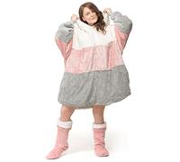 Velosso Hoodie Blanket Oversize Giant Sweatshirt Ultra Soft Thermal Sherpa Fleece Lined Fluffy Snug Wearable Blanket for Women Girls Adults Men Boys Kids Big Pocket - One Size (Blocks)
