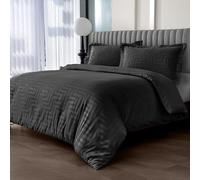Velosso Hotel Quality Sateen Stripe Soft Touch Scroll Duvet Cover and Oxford Pillowcase Set Soft Feel Bedding Set Easycare (Black, King)