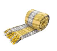 Velosso Indian Large Chunky Soft 100% Recycled Herringbone Cotton Diamond Aztec Tassled Pattern Sofa Bed Throwover Sofa Chair Decorative Patterned Throw (Grey/Ochre, 70x100 (178x254cm))
