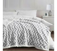 Velosso Jacquard Chevron Sherpa Reverse Throw - 150cm x 200cm - Grey