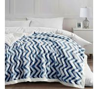Velosso Jacquard Chevron Sherpa Reverse Throw - 150cm x 200cm - Navy