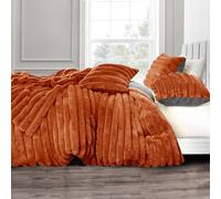 Velosso Jumbo Cord Sherpa Reverse Duvet Cover Set - Ultra Soft Faux Fur Bedding with Plush Ribbed Texture, Warm & Cosy Winter Thermal Quilt Cover with Pillowcases (Rust, King)