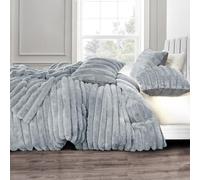 Velosso Jumbo Cord Sherpa Reverse Duvet Cover Set - Ultra Soft Faux Fur Bedding with Plush Ribbed Texture, Warm & Cosy Winter Thermal Quilt Cover with Pillowcases (Silver, Double)