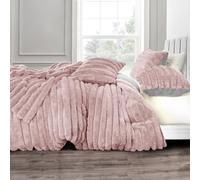 Velosso Jumbo Cord Sherpa Reverse Duvet Cover Set - Ultra Soft Faux Fur Bedding with Plush Ribbed Texture, Warm & Cosy Winter Thermal Quilt Cover with Pillowcases (Blush, King)