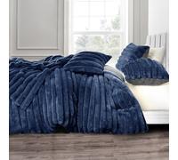 Velosso Jumbo Cord Sherpa Reverse Duvet Cover Set - Ultra Soft Faux Fur Bedding with Plush Ribbed Texture, Warm & Cosy Winter Thermal Quilt Cover with Pillowcases (Navy, Double)