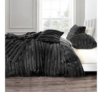 Velosso Jumbo Cord Sherpa Reverse Duvet Cover Set - Ultra Soft Faux Fur Bedding with Plush Ribbed Texture, Warm & Cosy Winter Thermal Quilt Cover with Pillowcases (Black, Single)