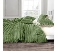 Velosso Jumbo Cord Sherpa Reverse Duvet Cover Set - Ultra Soft Faux Fur Bedding with Plush Ribbed Texture, Warm & Cosy Winter Thermal Quilt Cover with Pillowcases (Olive, Single)