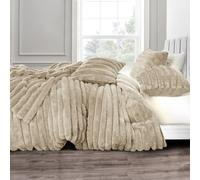 Velosso Jumbo Cord Sherpa Reverse Duvet Cover Set - Ultra Soft Faux Fur Bedding with Plush Ribbed Texture, Warm & Cosy Winter Thermal Quilt Cover with Pillowcases (Beige, King)