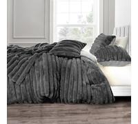 Velosso Jumbo Cord Sherpa Reverse Duvet Cover Set - Ultra Soft Faux Fur Bedding with Plush Ribbed Texture, Warm & Cosy Winter Thermal Quilt Cover with Pillowcases (Charcoal, Super King)