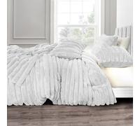 Velosso Jumbo Cord Sherpa Reverse Duvet Cover Set - Ultra Soft Faux Fur Bedding with Plush Ribbed Texture, Warm & Cosy Winter Thermal Quilt Cover with Pillowcases (White, King)