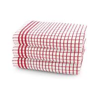 Velosso Large Checkered Chunky Kitchen Tea Towel Bundle Set Quality Cotton Soft and Absorbent Dish Towels, Tea Towels with Embroidery (Red, 3 Pack)