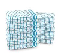 Velosso Large Checkered Chunky Kitchen Tea Towel Bundle Set Quality Cotton Soft and Absorbent Dish Towels, Tea Towels with Embroidery (Teal, 12 Pack)