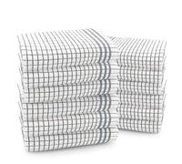 Velosso Large Checkered Chunky Kitchen Tea Towel Bundle Set Quality Cotton Soft and Absorbent Dish Towels, Tea Towels with Embroidery (Grey, 12 Pack)
