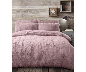 Velosso Long Pile Faux Fur Pink Shaggy Super Soft Fleecy Easy Care Duvet Cover Quilt Bedding Set with Pillowcases (Blush Shaggy Long Pile, Double)
