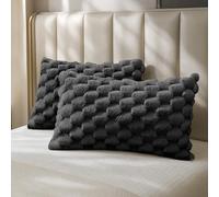 Velosso Luxe Living Chunky Popcorn Pillowcase Set Plush Fleece Pillow Covers, Ultra Soft Textured Design, Thermal Warm Standard Size Pillowcases for Cosy Bedroom Decor - 2 Pack (Charcoal)