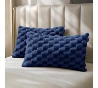 Velosso Luxe Living Chunky Popcorn Pillowcase Set Plush Fleece Pillow Covers, Ultra Soft Textured Design, Thermal Warm Standard Size Pillowcases for Cosy Bedroom Decor - 2 Pack (Navy)