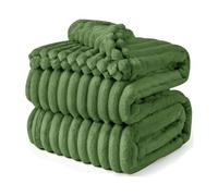 Velosso Luxurious Faux Rabbit Fur Throw Blanket In Chunky Ribbed Design For Sofa, Bed, Couch - Plush, 150Cm X 200Cm - Olive
