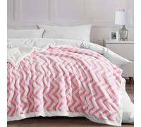 Velosso Luxury Sherpa Backed Jacquard Thermal Blanket, Soft Fleece Throw With Textured Weave For Sofa, Bed - 150Cm X 200Cm- Pink