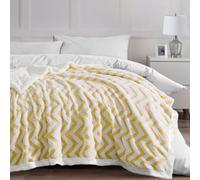 Velosso Luxury Sherpa Backed Jacquard Thermal Blanket, Soft Fleece Throw With Textured Weave For Sofa, Bed - 100Cmx150Cm -Ochre