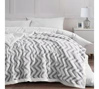 Velosso Luxury Sherpa Backed Jacquard Thermal Blanket, Soft Fleece Throw With Textured Weave For Sofa, Bed - 150Cm X 200Cm- Grey