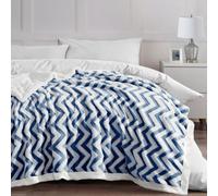 Velosso Luxury Sherpa Backed Jacquard Thermal Blanket, Soft Fleece Throw With Textured Weave For Sofa, Bed - 100Cmx150Cm - Navy