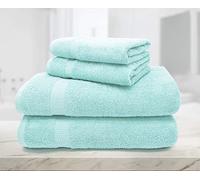 Velosso Luxury Soft Cotton Ombre Stripe 4pce Towel Bale Set - Super Absorbent 550GSM Towel Sets with Waffle Border Quick Dry and Reversible Hand and Bath Towels for Everyday Use (Plain Seafoam)