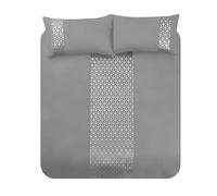 Velosso Luxury Sparkle Duvet Cover and Pillowcase Bedding Set Embossed Silver Metallic Foil Geometric Velvet Glitz Border (Silver, King)