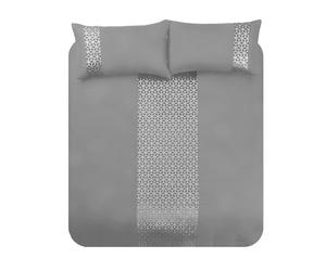 Velosso Luxury Sparkle Duvet Cover and Pillowcase Bedding Set Embossed Silver Metallic Foil Geometric Velvet Glitz Border (Silver, King)
