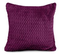 Velosso Luxury Velvet Look Plush Chevron Fleece Cushion, Soft Chevron Fabric Zippered Home Decor Cushion - Aubergine