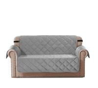 Velosso Luxury Velvet Sofa Covers 2 Seater, Soft Quilted Non Slip Sofa Cover with Elasticated Straps, Washable Slipcovers for Pets and Kids (Silver Grey)