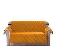 Velosso Luxury Velvet Sofa Covers 2 Seater, Soft Quilted Non Slip Sofa Cover with Elasticated Straps, Washable Slipcovers for Pets and Kids (Orange)