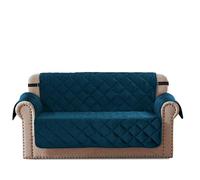 Velosso Luxury Velvet Sofa Covers 2 Seater, Soft Quilted Non Slip Sofa Cover with Elasticated Straps, Washable Slipcovers for Pets and Kids (Teal)